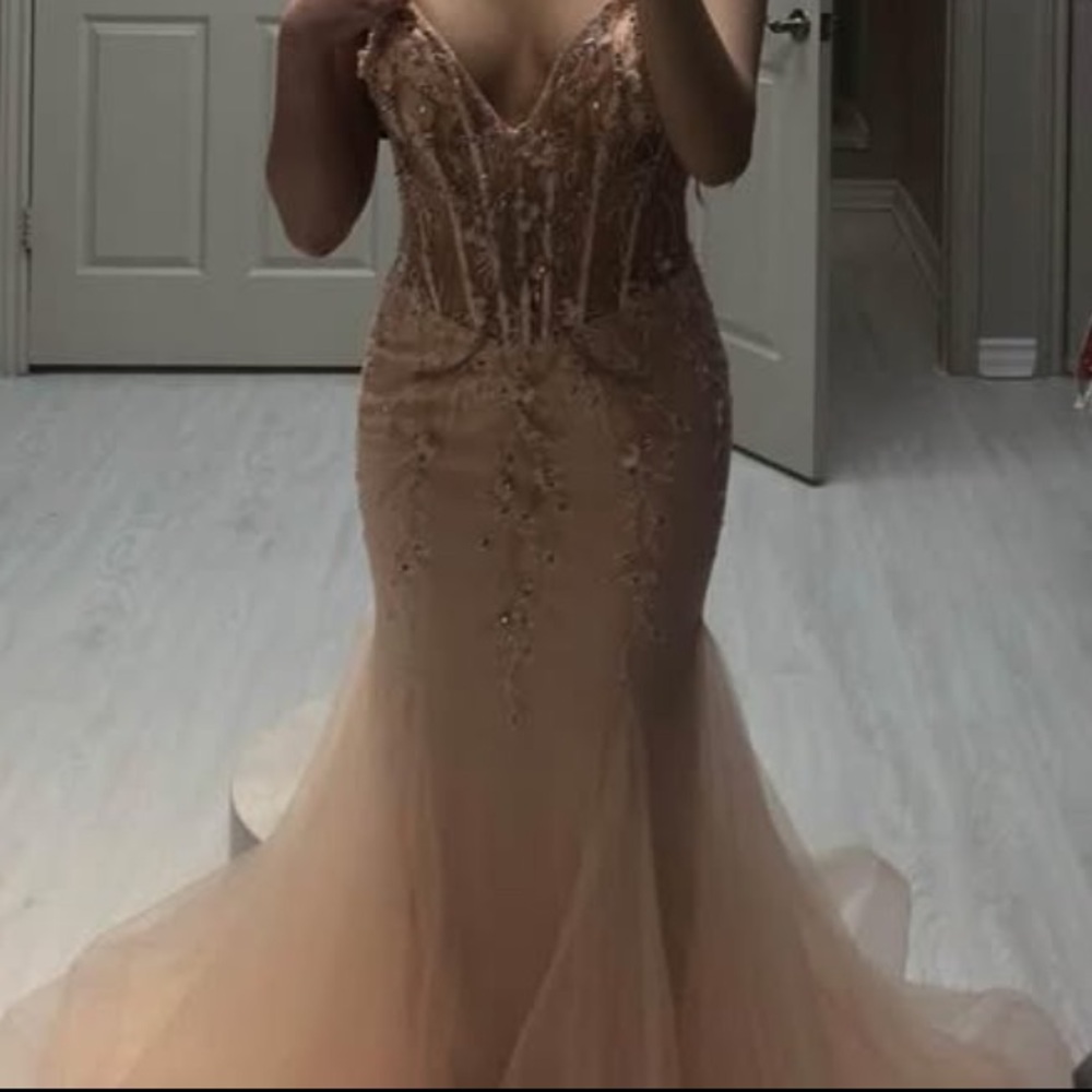 Jovani Blush Pink Mermaid Corset Fitted Prom Dress With Flowers Size 4 (Small) - Picture 3 of 8